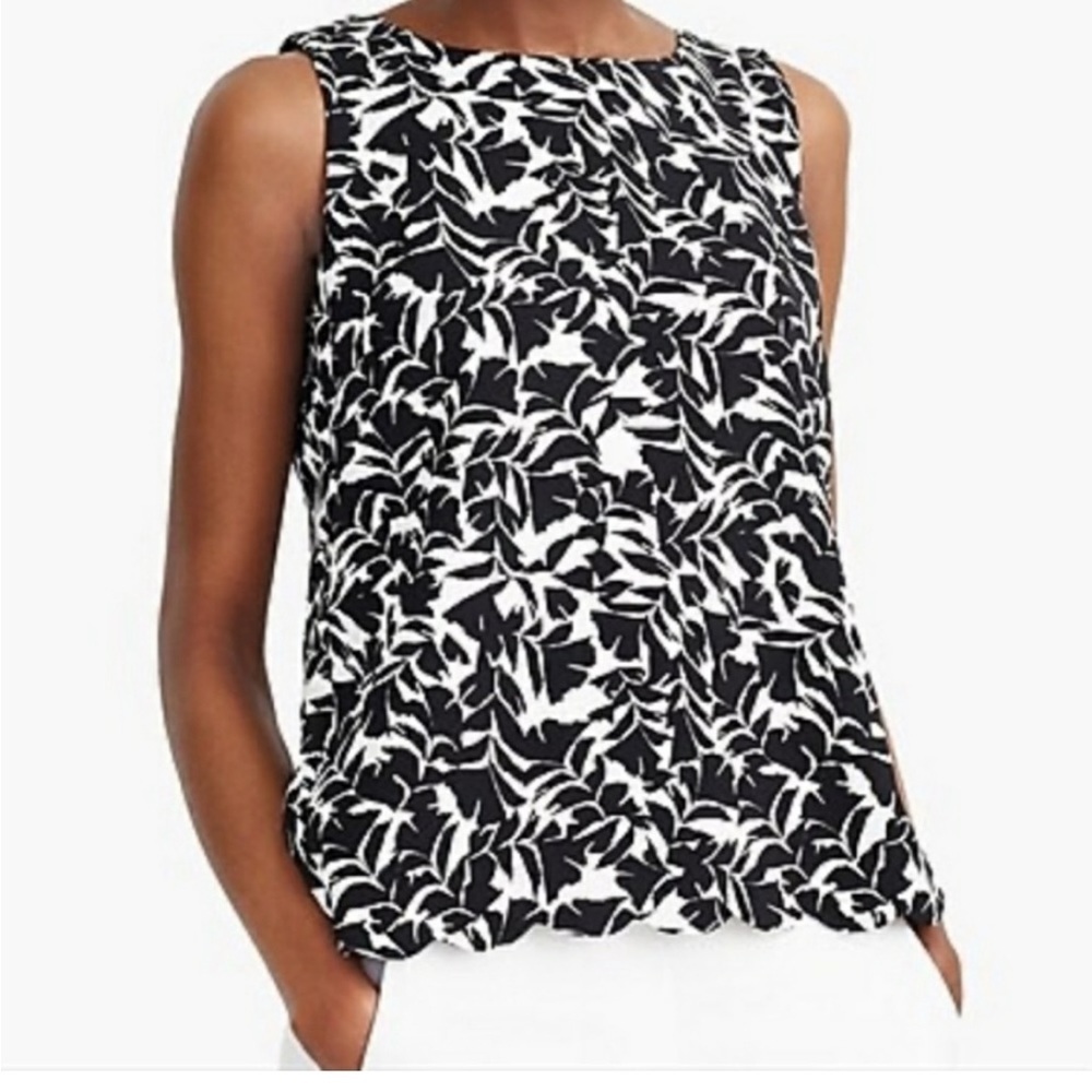 J Crew Black & White Scalloped Open Back Size L NWT